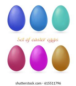 Set of multi-colored Easter eggs isolated on white background. Photo realistic vector illustration