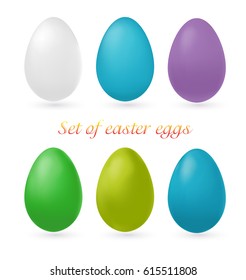 Set of multi-colored Easter eggs isolated on white background. Photo realistic vector illustration
