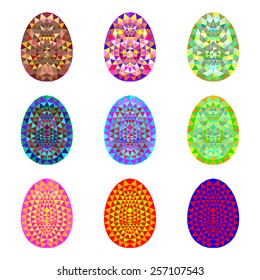 Set of multi-colored Easter eggs with patterns. 