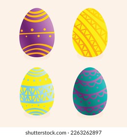 Set of multi-colored Easter eggs with various patterns