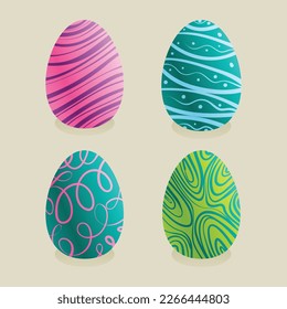 Set of multi-colored Easter eggs with various patterns