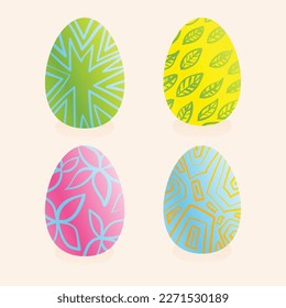 Set of multi-colored Easter eggs with various patterns