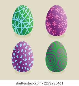 Set of multi-colored Easter eggs with various patterns