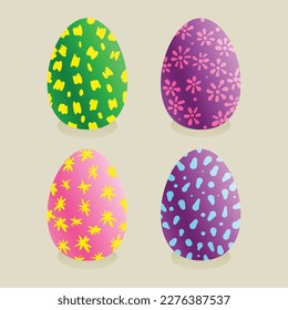 Set of multi-colored Easter eggs with various patterns