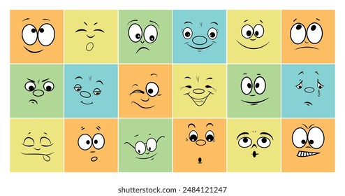 Set of multi-colored emoticons.  Faces with facial expressions, funny emoticons.
