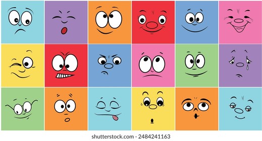 Set of multi-colored emoticons.  Faces with facial expressions, funny emoticons.