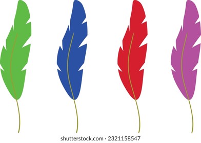 Set of multi-colored feathers on a transparent background