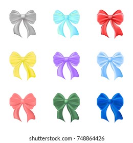 Set of multi-colored festive bows on a white background. Vector illustration. Eps 10