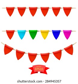 Set of multicolored flags on the rope. The elements of your design. Vector illustration
