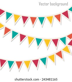 Set of multicolored flat buntings garlands isolated on white background