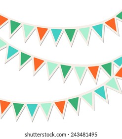Set of multicolored flat buntings garlands isolated on white background