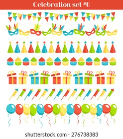 Set of multicolored flat buntings garlands flags isolated on white background
