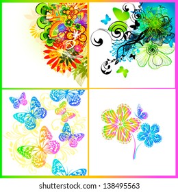 Set of multicolored floral abstractions
