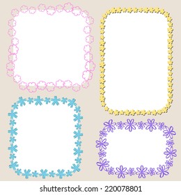 Set of multicolored floral rectangular cute frames