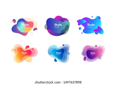 Set of multi-colored flowing liquid abstract graphic elements. Dynamical colored forms. Gradient banners with flowing liquid shapes. Template for design of logo, flyer or presentation. Vector