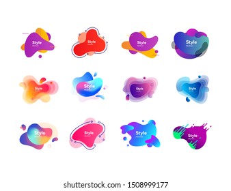 Set of multi-colored flowing liquid abstract graphic elements. Dynamical colored forms. Gradient banners with flowing liquid shapes. Template for design of logo, flyer or presentation