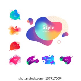 Set of multi-colored flowing liquid abstract graphic elements. Dynamical colored forms. Gradient banners with flowing liquid shapes. Template for design of logo, flyer or presentation. Vector