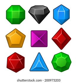 Set of Multicolored Gems for Match3 Games. Vector illustration