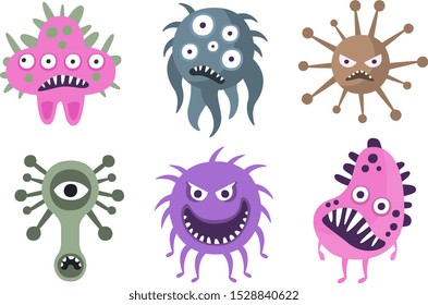Set of multicolored germs with eyes. Vector illustration.