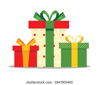 Set of multi-colored gifts in a flat style. Gift boxes. Suitable for designs on the theme of New Year, birthday or Valentine's Day. Vector illustration