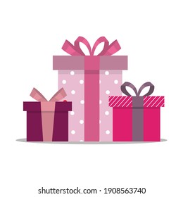 Set of multi-colored gifts in a flat style. Gift boxes. Suitable for designs on the theme of New Year, birthday or Valentine's Day. Vector illustration