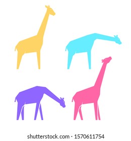 Set of multi-colored giraffes in different poses, vector illustration