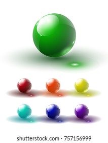 Set of multicolored glass buttons with shadows.