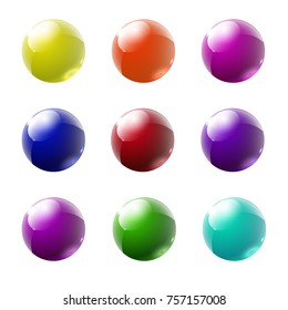Set of multicolored glass buttons with shadows