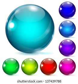 Set of multicolored glass spheres with shadows