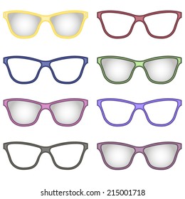 Set of multicolored glasses. Isolated on white background