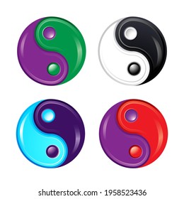 Set of multicolored hand drawn Yin Yang circle symbols. Vector design elements.