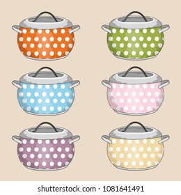 Set of multi-colored hand-drawn pots