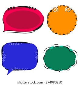 Set of multicolored hand-drawn speech balloons