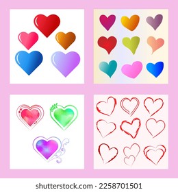 Set of multicolored hearts for the design of cards, covers, wedding invitations.