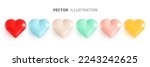 Set of multicolored hearts. Group of heart icons in different colors. Valentine's Day greeting card design elements. Realistic 3D vector illustration on white background