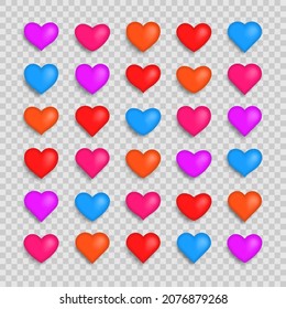 Set of multicolored hearts. Love symbol icon set. Valentine's Day.