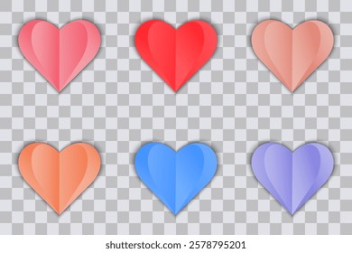 Set of multi-colored hearts. Hearts for Valentine's Day, March 8, Mother's Day. On a transparent background.