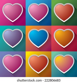 Set multicolored hearts, vector design, minimal love icons