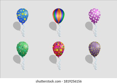 Conjunto de globos de helio multicolores con textura. Elemento de decoración para la fiesta de cumpleaños, boda o festival.