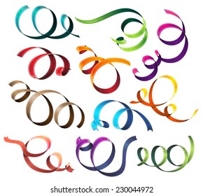 Set of multicolored holiday ribbons on a white background 