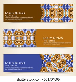 set of multicolored horizontal banners templates with tribal pattern.Vector illustration