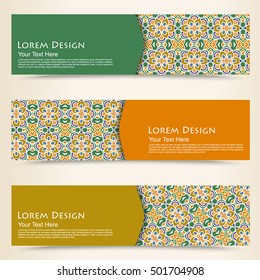 set of multicolored horizontal banners templates with tribal pattern.Vector illustration