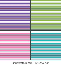 Set of multicolored horizontal striped spring bright tones. Seamless background, patterns suitable for fashionable textiles, graphics. Vector illustration.  
