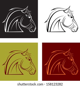 a set of multi-colored horse's head