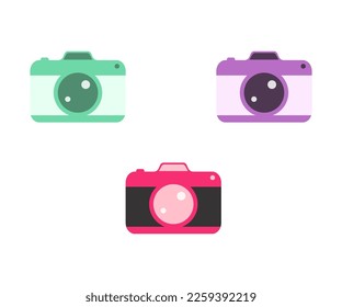 Set of multi-colored icons with cameras. Vector flat illustration