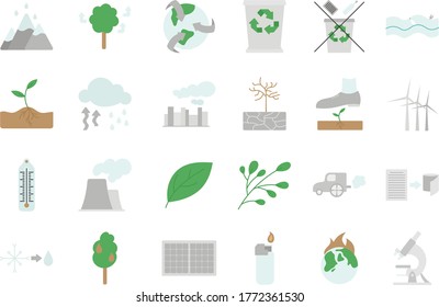 Set of multicolored icons on the theme of climate and ecology saving.