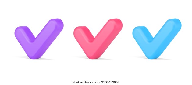 Set multicolored isometric check mark icon symbol of done, ok, complete, accept 3d isometric icon template vector illustration. Collection bright checkmark voting, positive answer choice isolated