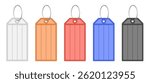 Set of multicolored key tags with split ring and window. White, orange, red, blue and black labels. Keyring, keychain