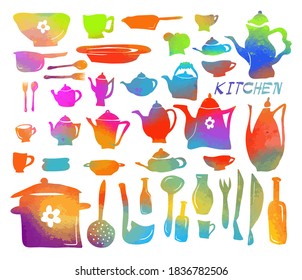 A set of multi-colored kitchen utensils. Vector illustration