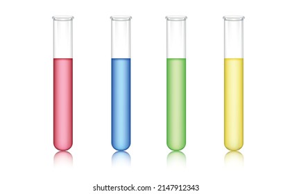 Set of multicolored laboratory test tubes isolated on white background. Vector illustration